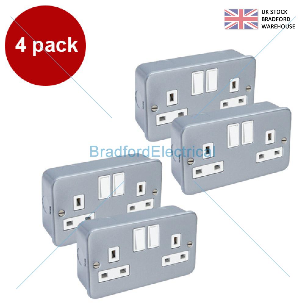 5x Metal Clad 13 Amp 2 Gang DP Switched Socket Twin Electrical Wall Plug Socket 