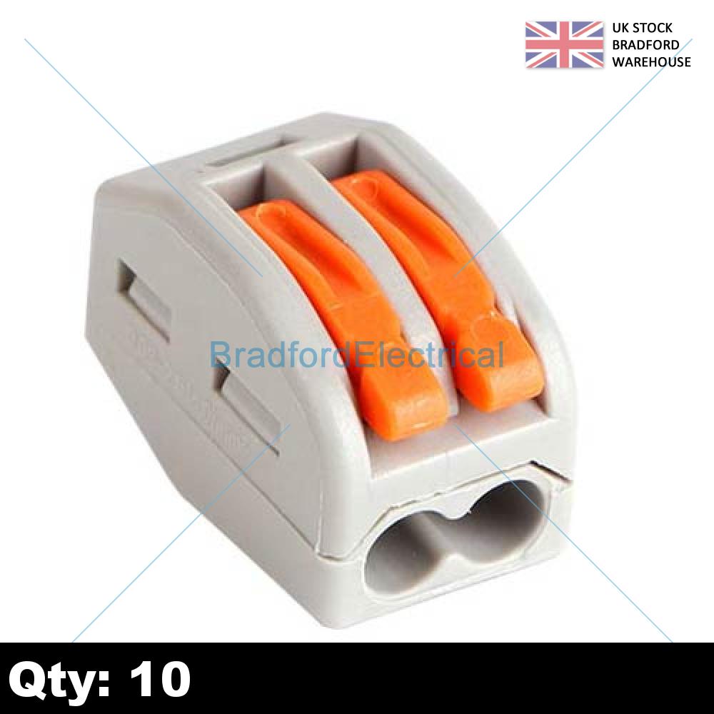 UK 10X Reusable Spring Lever Terminal Block Electric Cable Connector Wire 2/3Way 